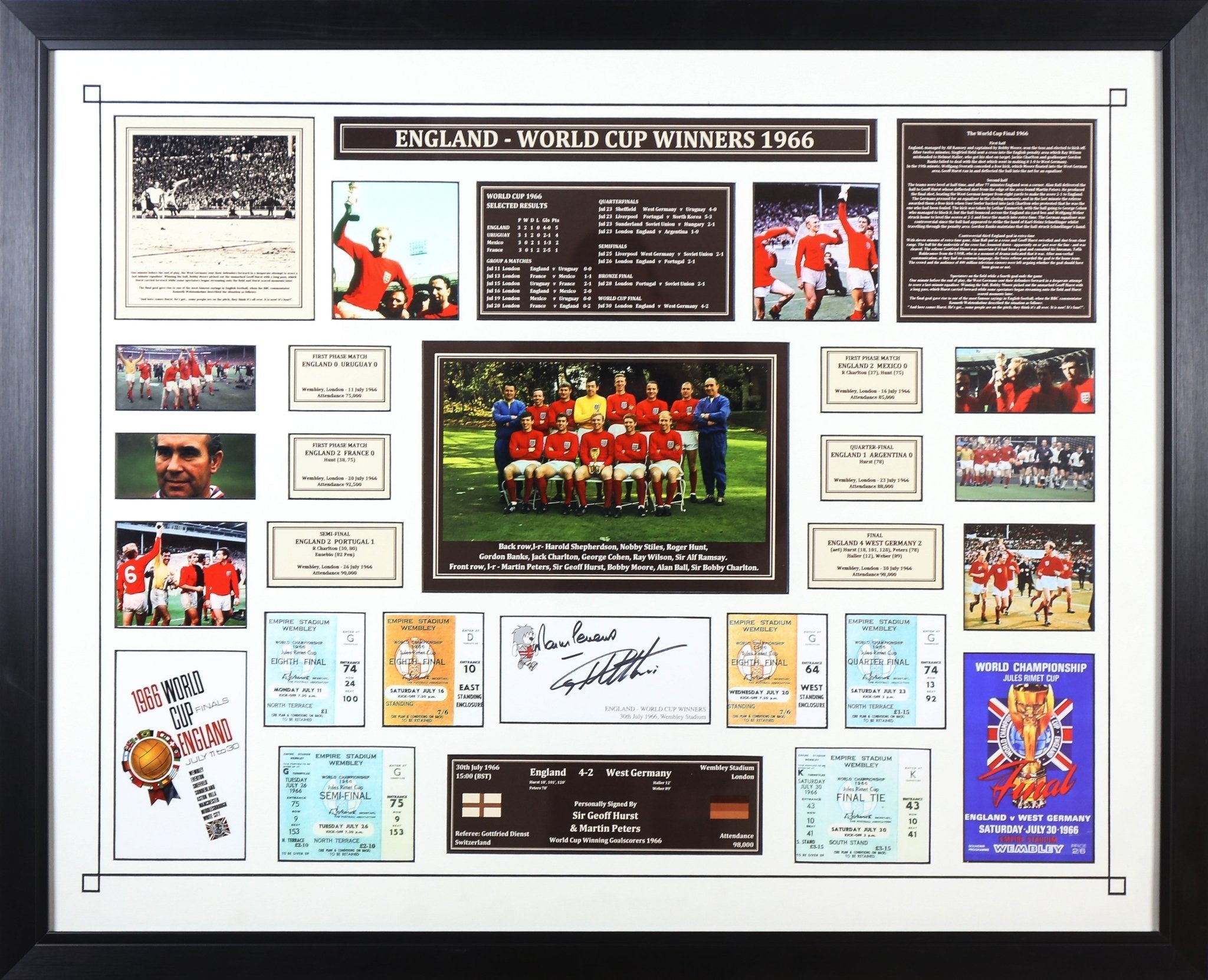 Sir Geoff Hurst and Martin Peters Signed White card Framed Display - Memorabilia Framers Shop